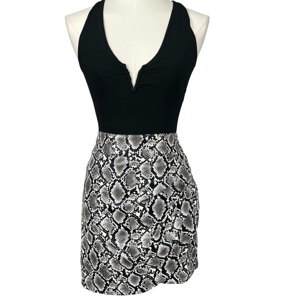 Kendall + Kylie Python Snake‎ Print Mini Skirt Faux Leather Wrap Ruched Detail